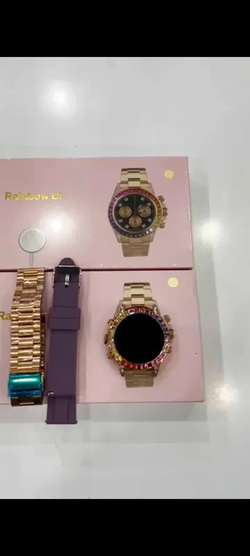 ساعت جذاب هوشمند طلایی نگین دار کیفیت عالی مدل rainbow d gallery0