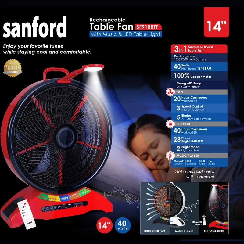 پنکه شارژی سانفورد SANFORD Rechargeable Fan SF918RTF ( اصل) gallery2